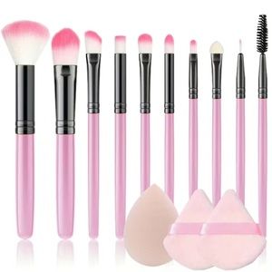 Makeup Brushes 12 Piece Pink Travel Set